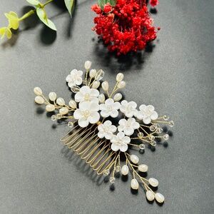 Bridal Headpiece Clay Flower Wedding Headpiece with Comb Floral Headband